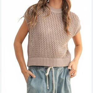 Knit Sleeveless Sweater in Beige
